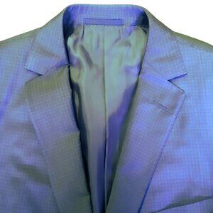 Z ZEGNA SZ 44L 2 Piece Men's 100% Wool Suit Blue Fine Check